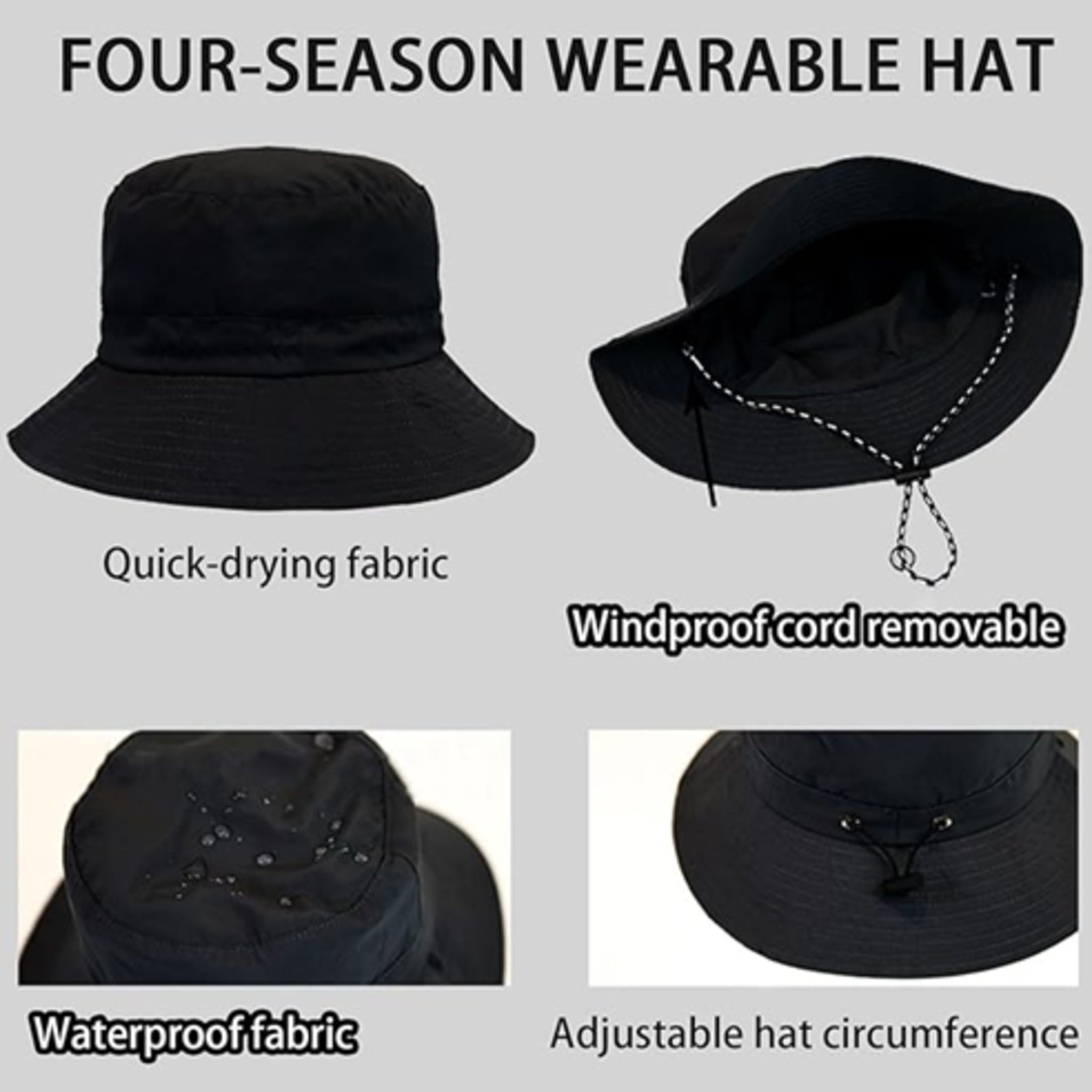Unisex foldable bucket hat with chin strap – wide brim sun hat for outdoor hiking, fishing, camping – packable design
